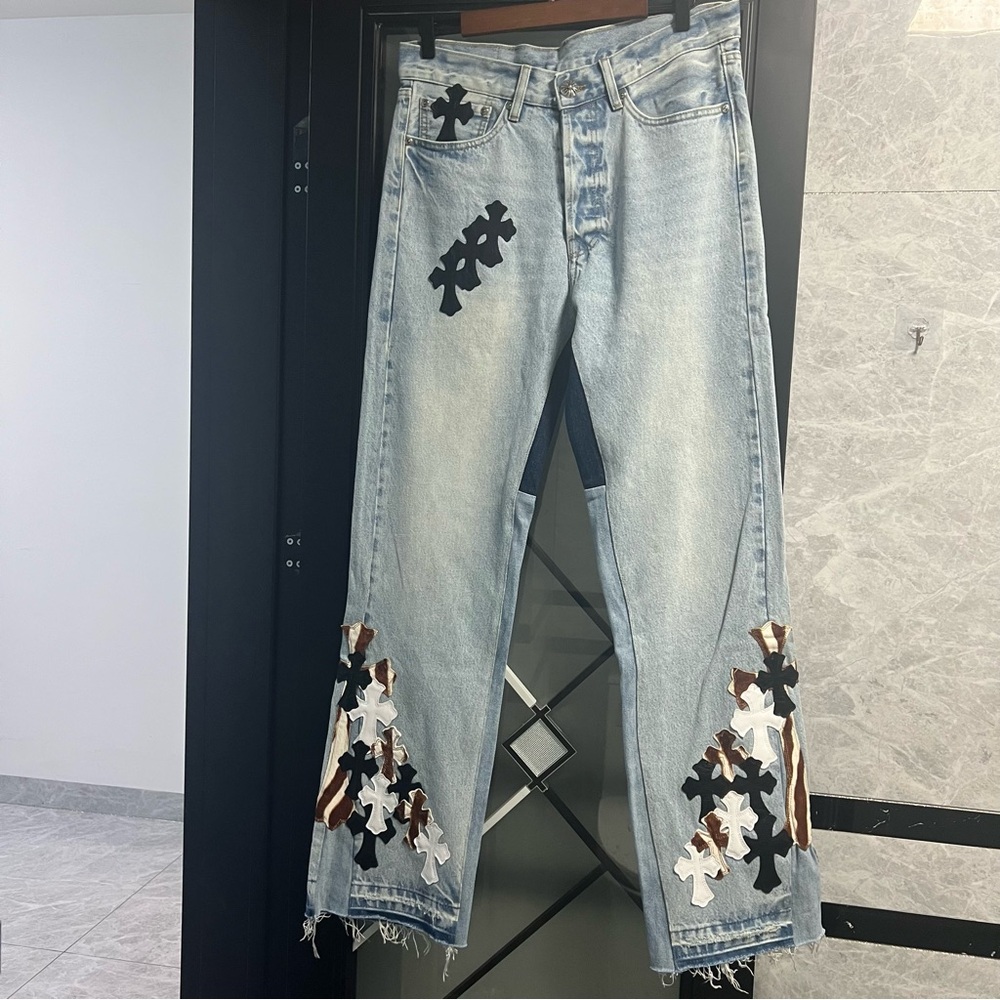hrome Heart Ponyhair Cross Leather Flared Jeans